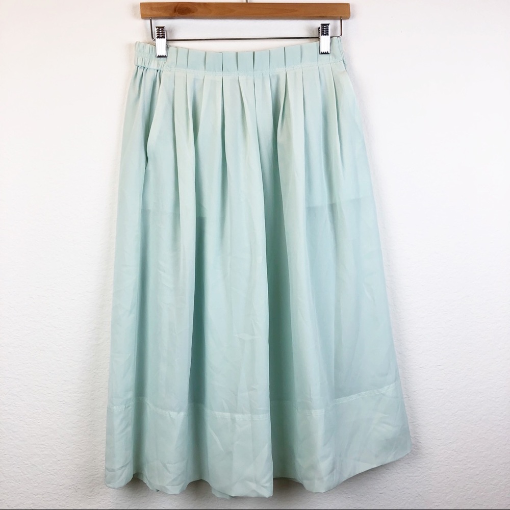 J. Crew Mint Pleated Midi Skirt
